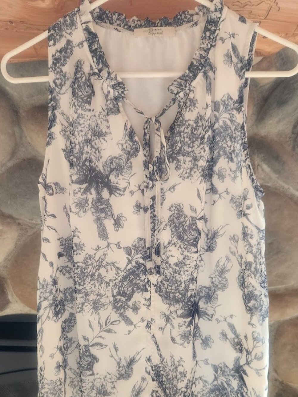Beacon Apparel Sleeveless Blouse - Navy Floral Damask Print!